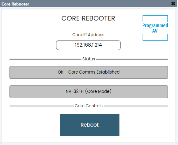 Core Rebooter Q-SYS interface