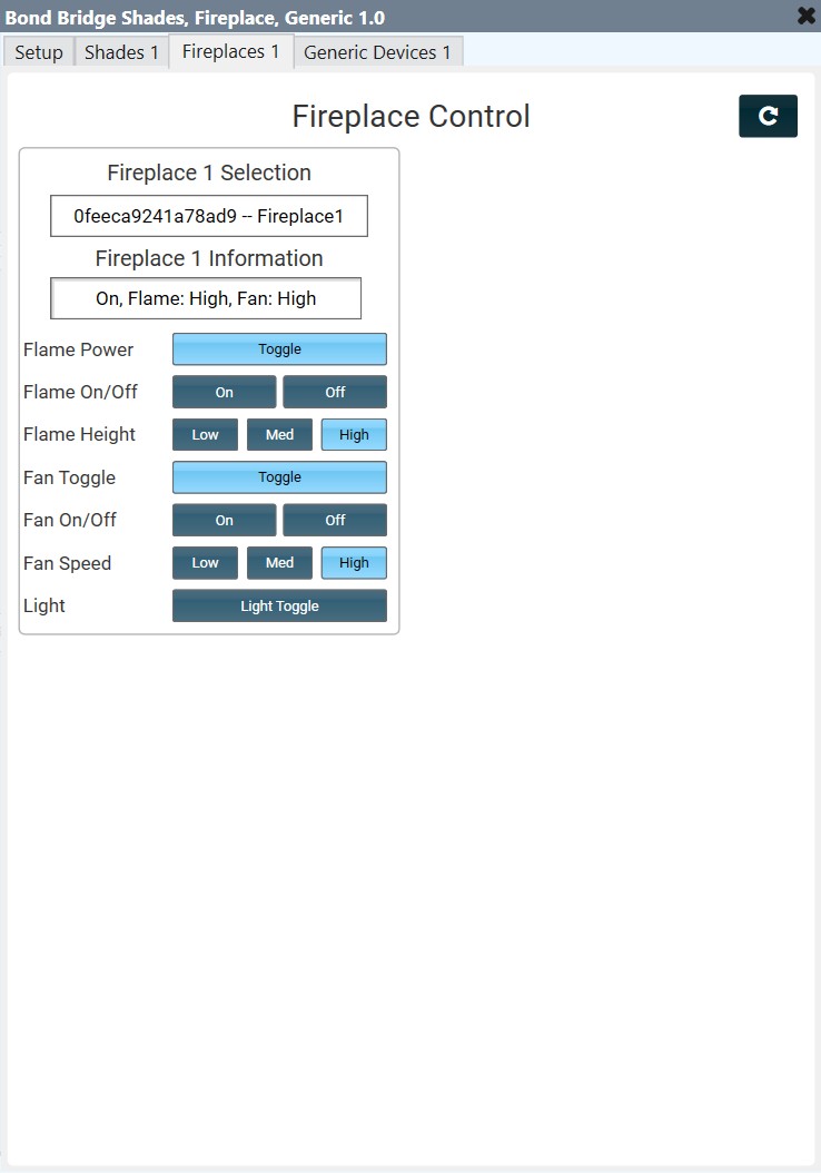 Fireplace control interface