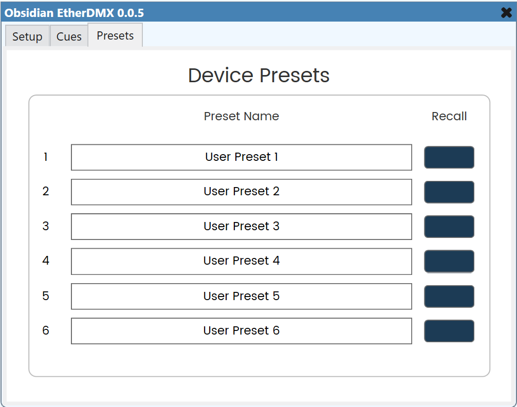User preset recall page